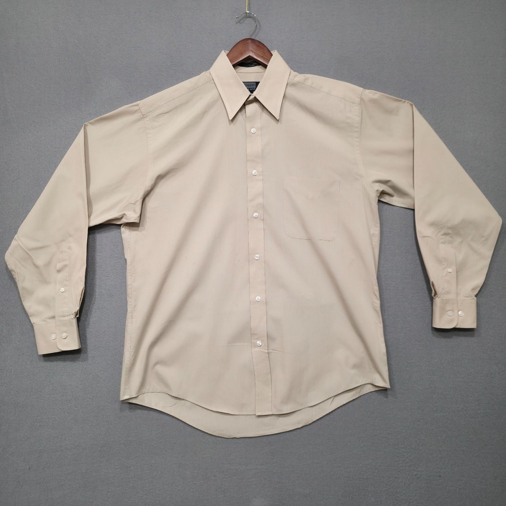 Haggar Black Label Men's Beige Classic Poplin Dress Shirt Size 15.5-34/35